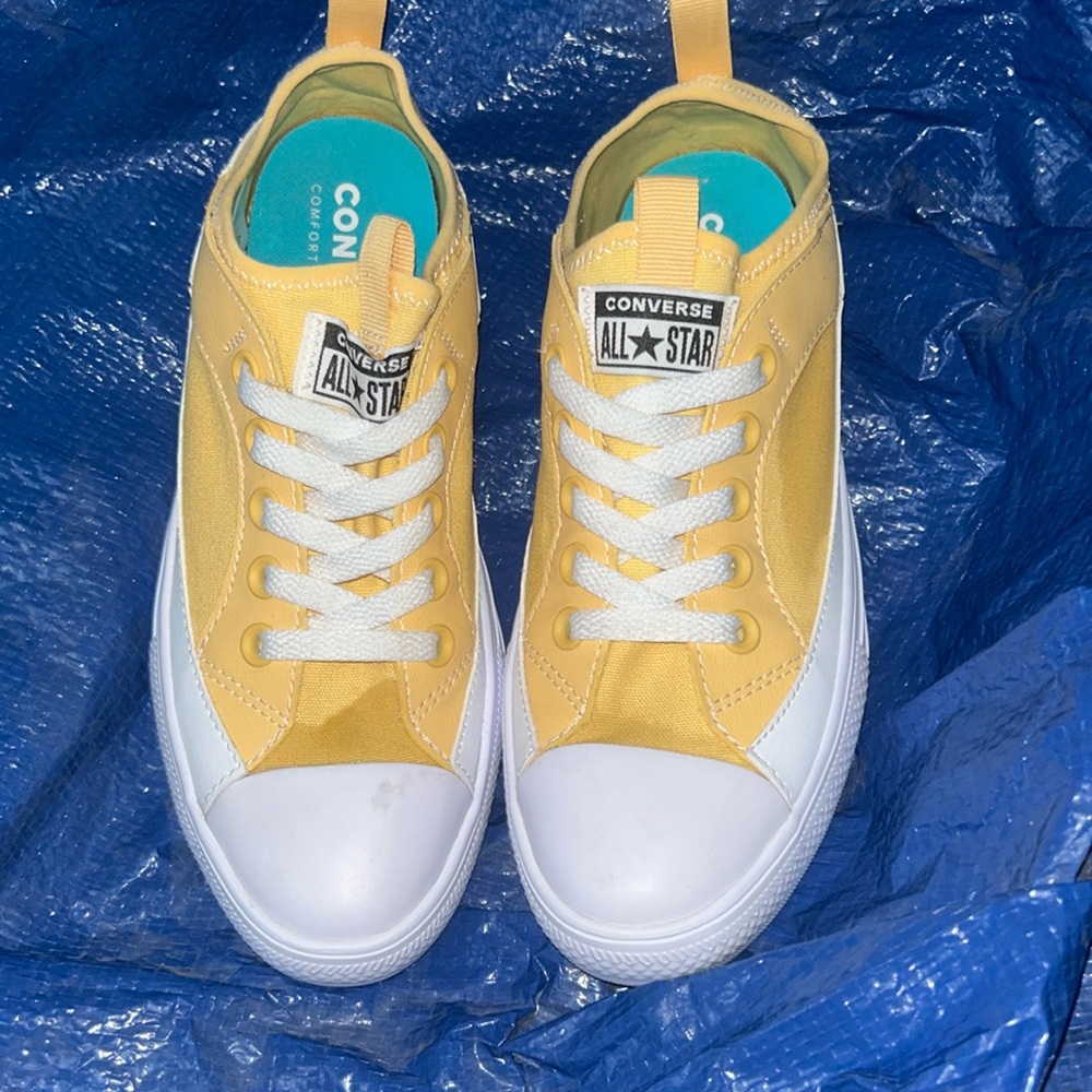 yellow converse, slip on. Women's 8.5